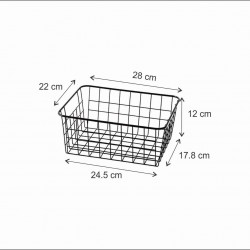 Coș metal depozitare negru mat, cu finisaj mat, design cu sârmă, produse cosmetice, perii, prosoape etc., 28 x 22 x 12 cm