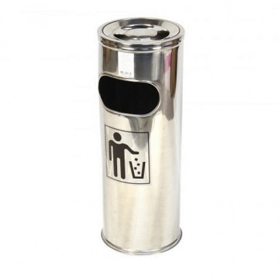 Scrumiera cu cos gunoi, din inox, pentru exterior, 22xH60 cm Scrumiera cu cos gunoi, din inox, pentru exterior, 22xH60 cm