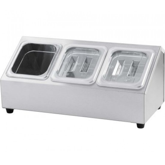 Stand inox, condimente, fructe, recipiente 3 GN-uri Stand inox, condimente, fructe, recipiente 3 GN-uri